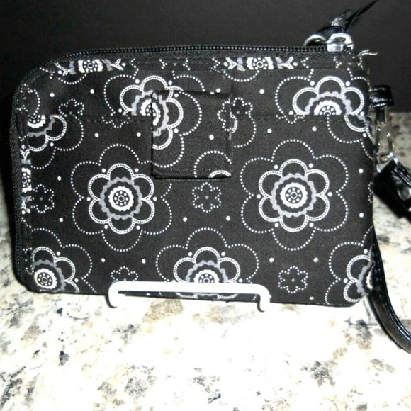 Thirty-one Black White Floral Wallet Wristlet Removable Strap - Picture 1 of 7